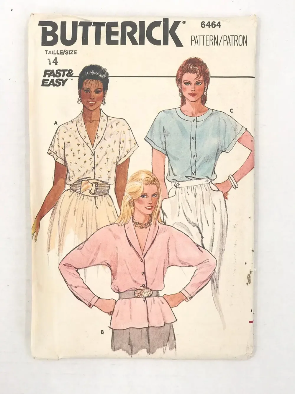Vintage Pattern Sewing Crafts Hobby Butterick 6464 womans Size 14 blouse top